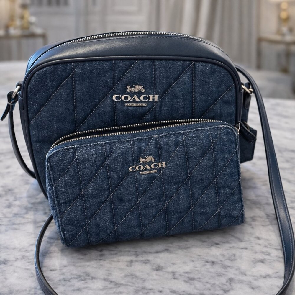 👜 Coach Quilted Denim Crossbody Purse + Matching Wallet – NWOT - Picture 5 of 7